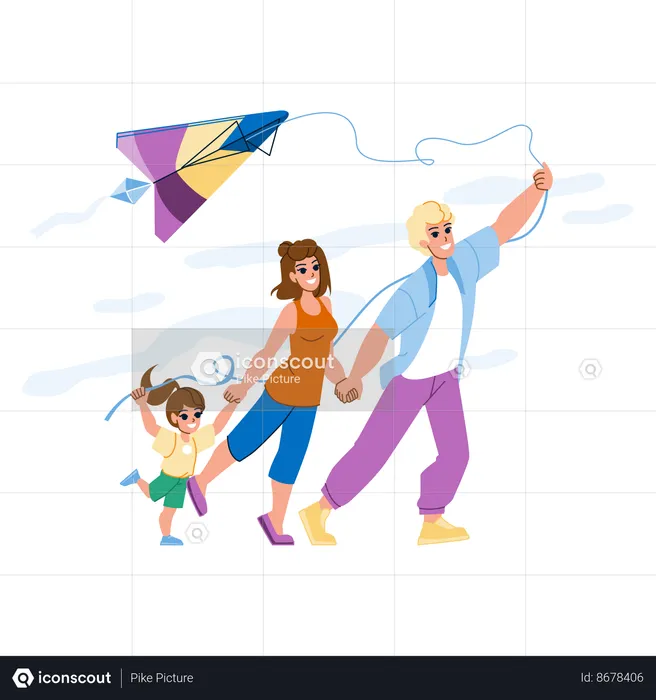 Family enjoying kite festival  Illustration