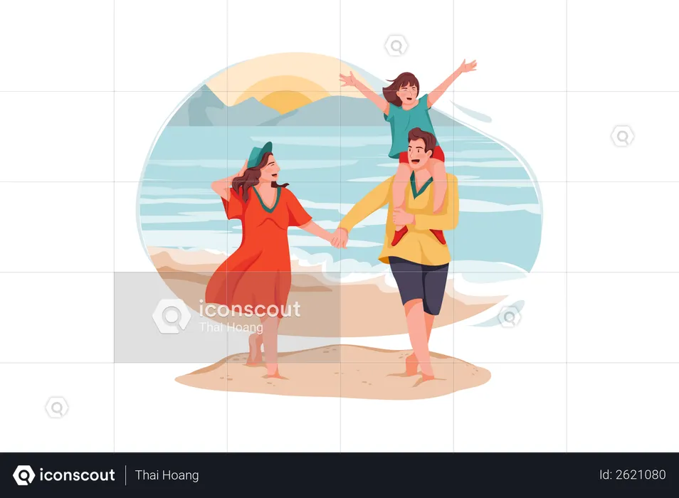 Family enjoying on beach  Illustration
