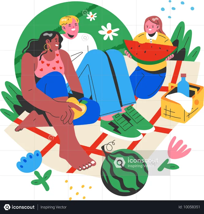 Family enjoying picnic in park  Illustration