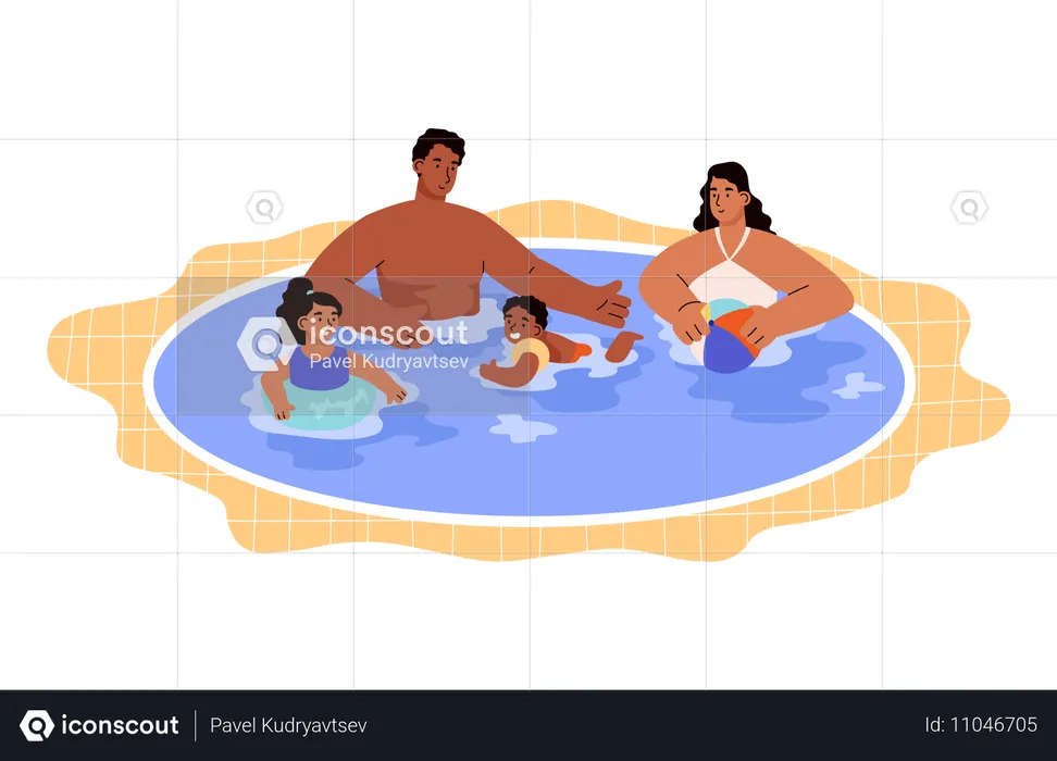 Family enjoying pool time  Illustration