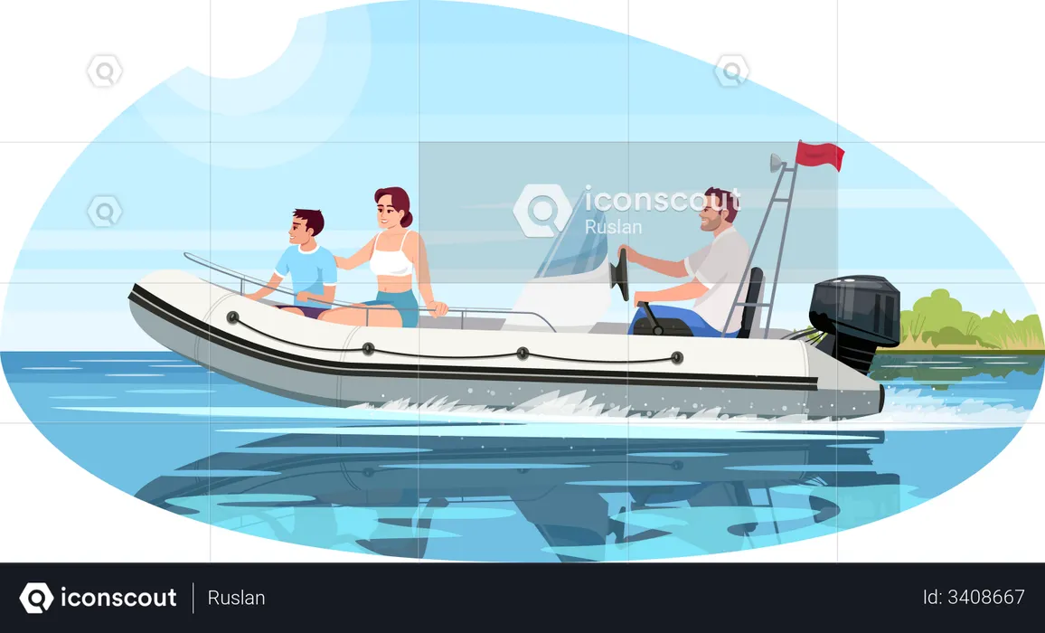 Family enjoying speedboat ride  Illustration