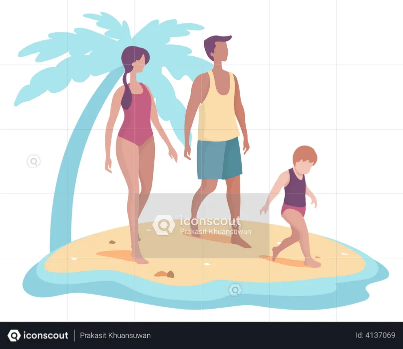 Family enjoying summer at beach  Illustration