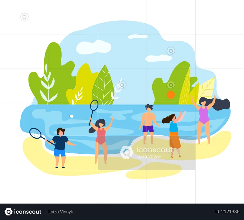 Family enjoying vacation on the beach  Illustration