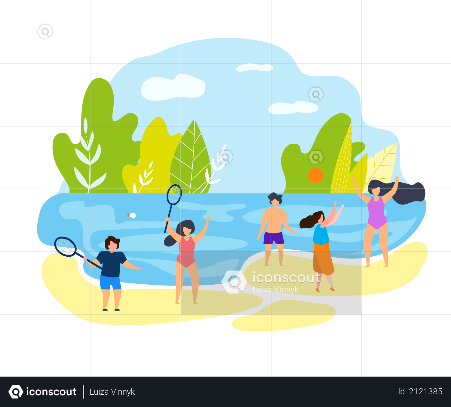 Download Premium Family enjoying vacation on the beach Illustration download in PNG & Vector format