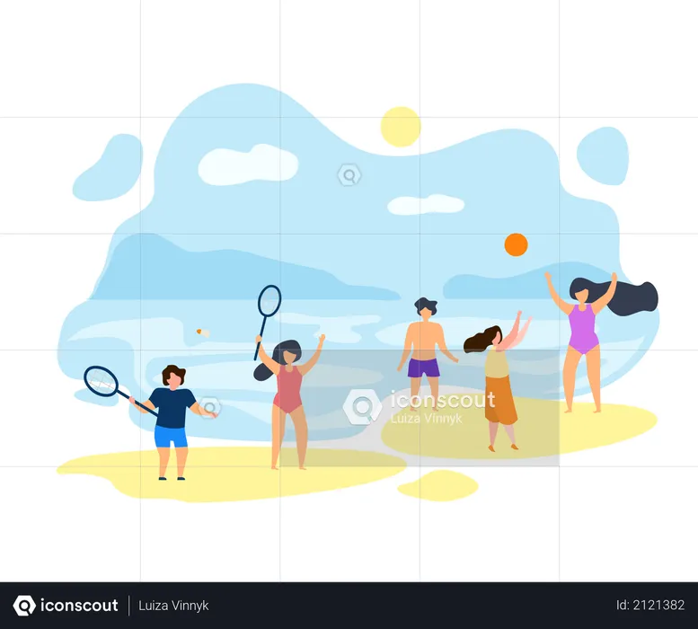 Family enjoying vacation on the beach  Illustration