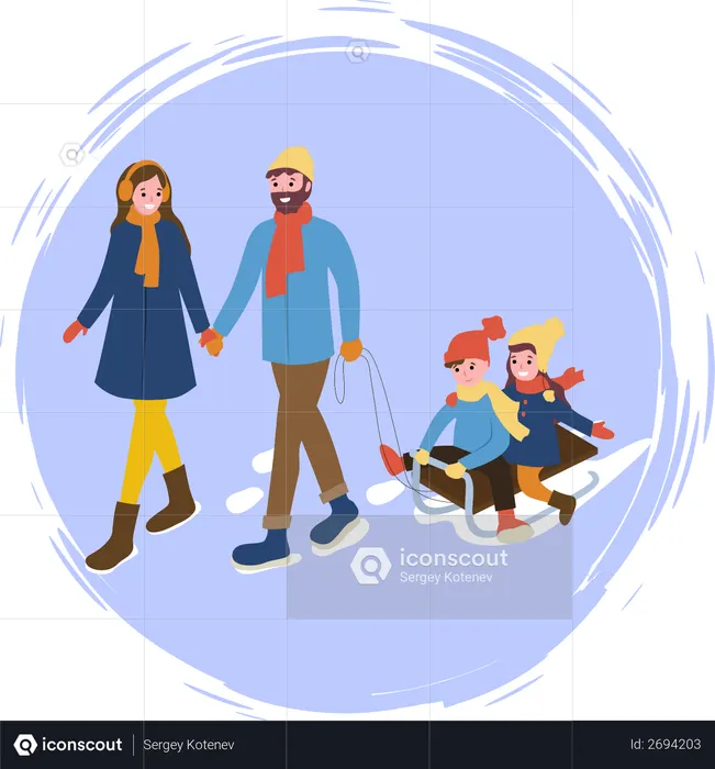 Family enjoying winter trip  Illustration