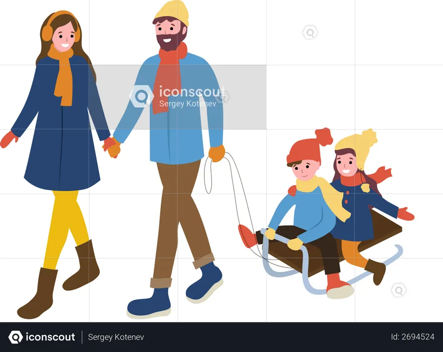 Family enjoying winter trip  Illustration