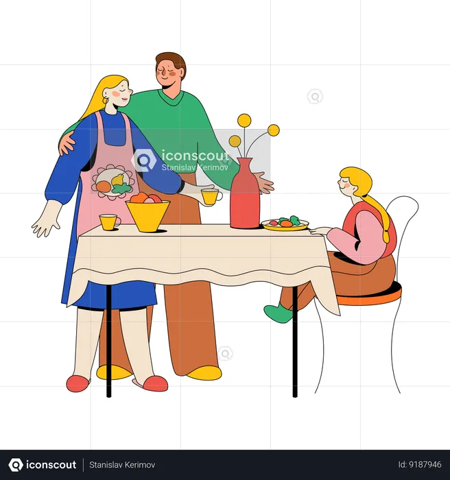 Family Enjoys A Delicious Breakfast  Illustration