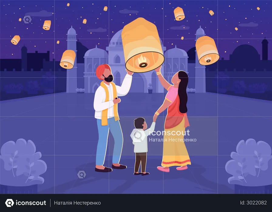 Family flying Lantern  Illustration