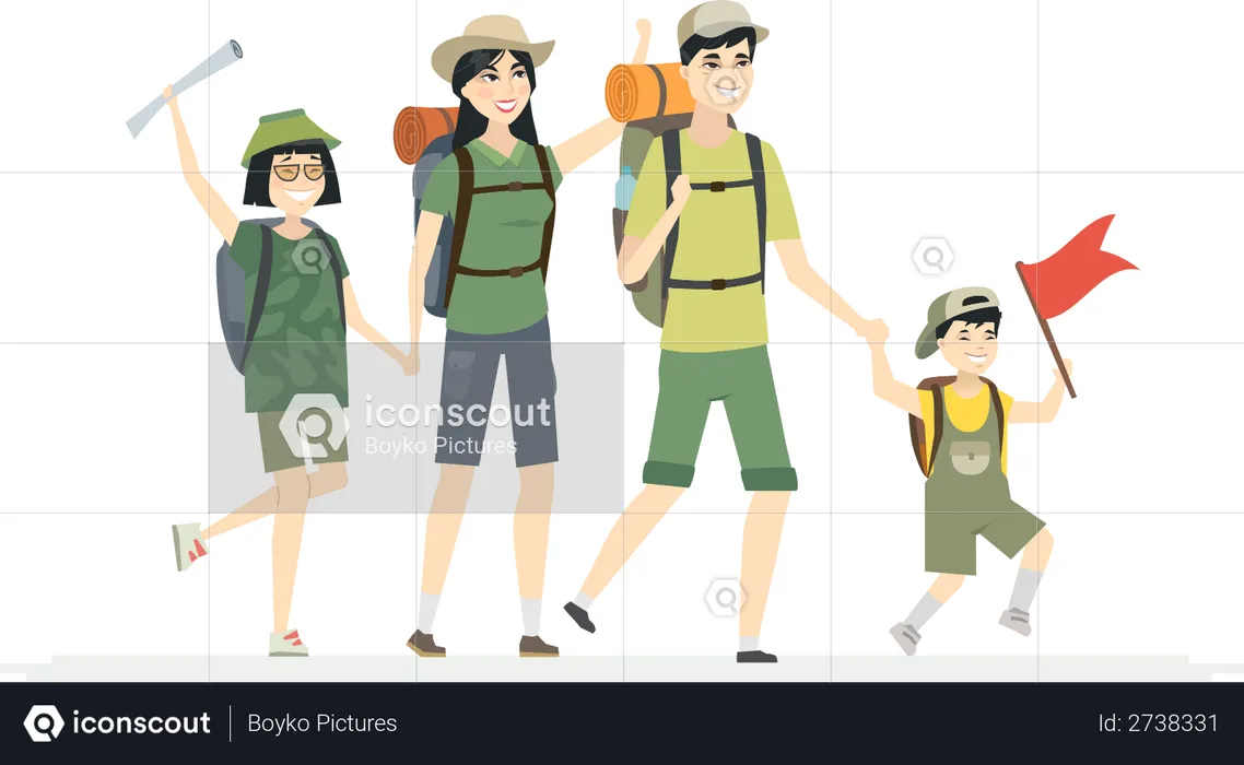 Family goes for hiking  Illustration