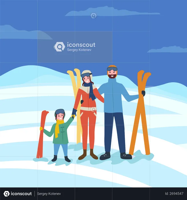 Family going for skiing  Illustration
