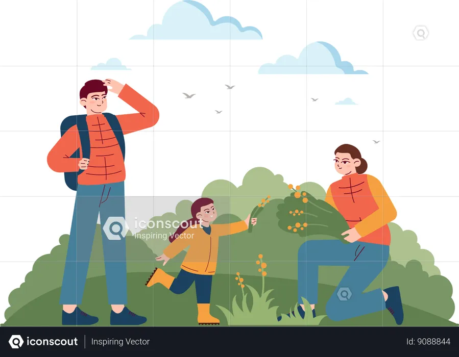 Family going outside in holiday  Illustration