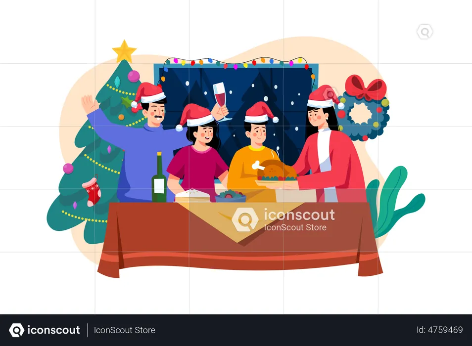 Family having Christmas dinner together  Illustration