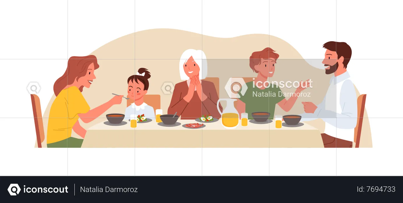 Family having dinner together at home  Illustration