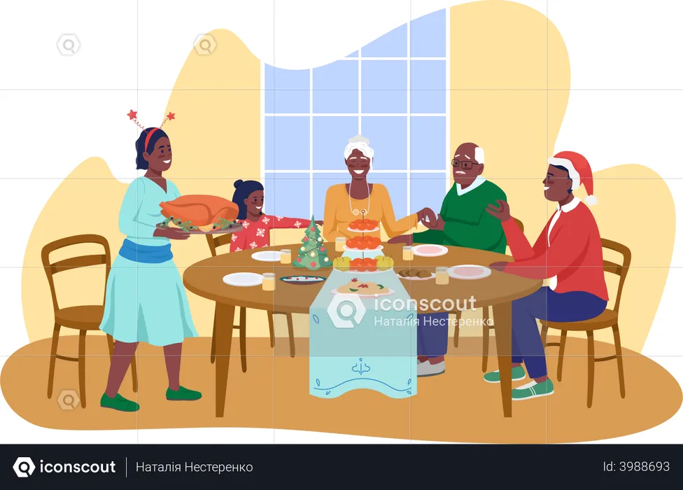 Family having dinner together on christmas eve  Illustration