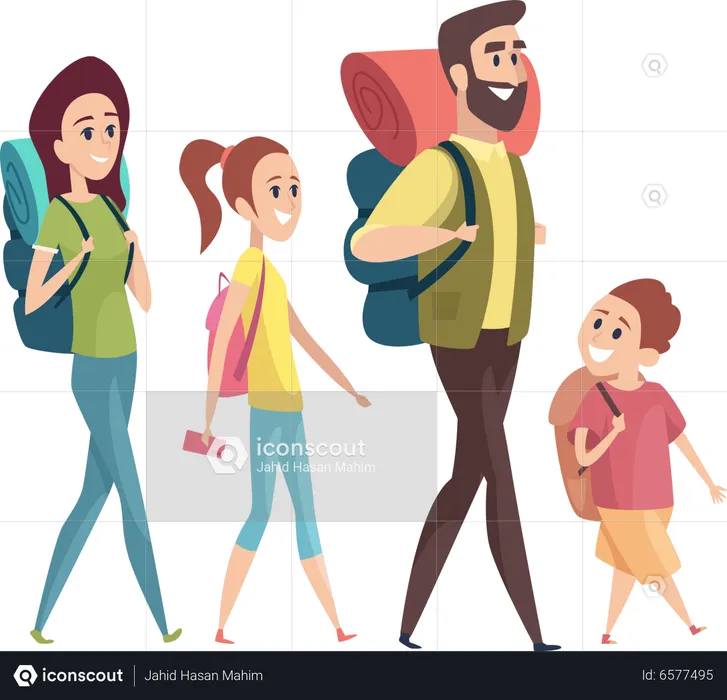 Family Hiking together  Illustration