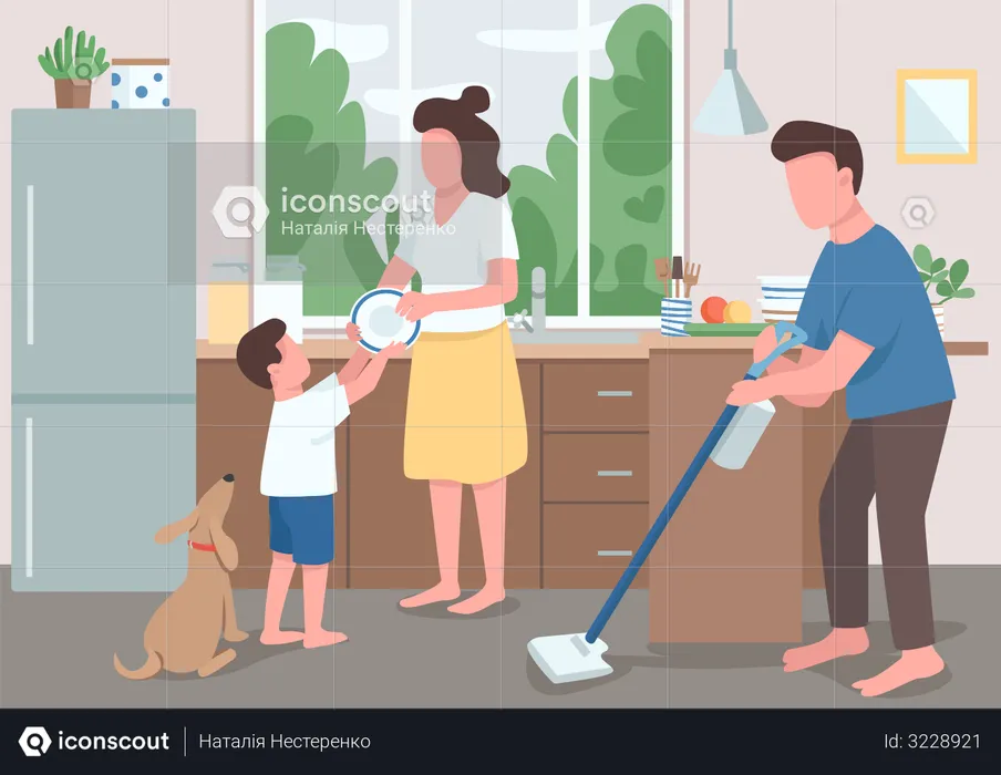 Family house cleanup  Illustration