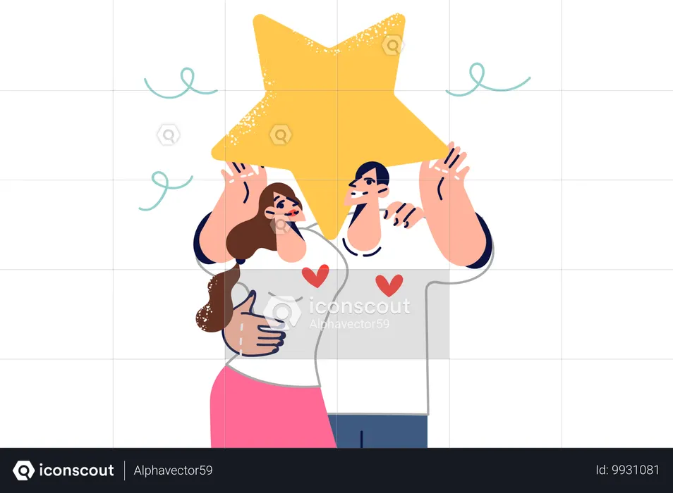 Family idyll for romantic man and woman feeling mutual love  Illustration
