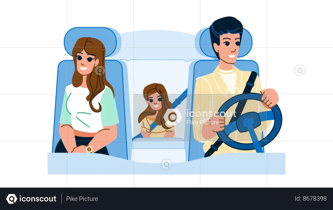 Family in car  Illustration