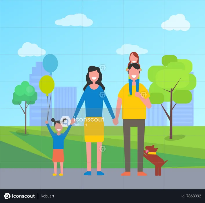 Family in City park  Illustration
