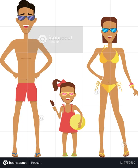 Family in Swimming Attire  Illustration