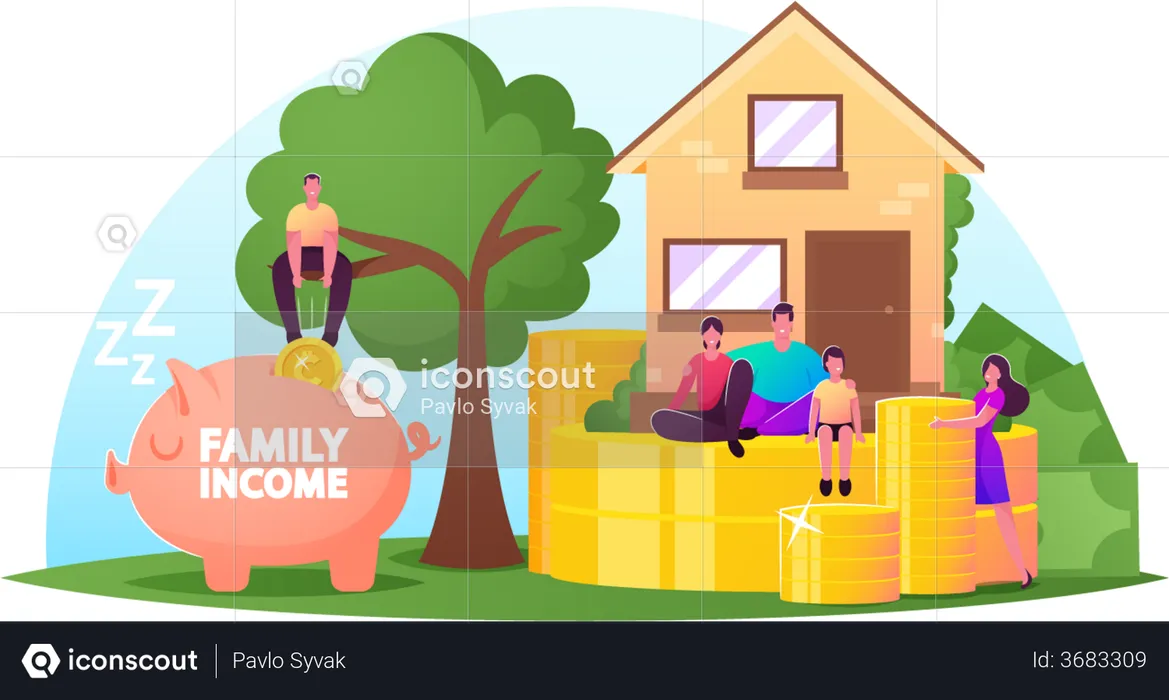 Family Income and Save Money  Illustration