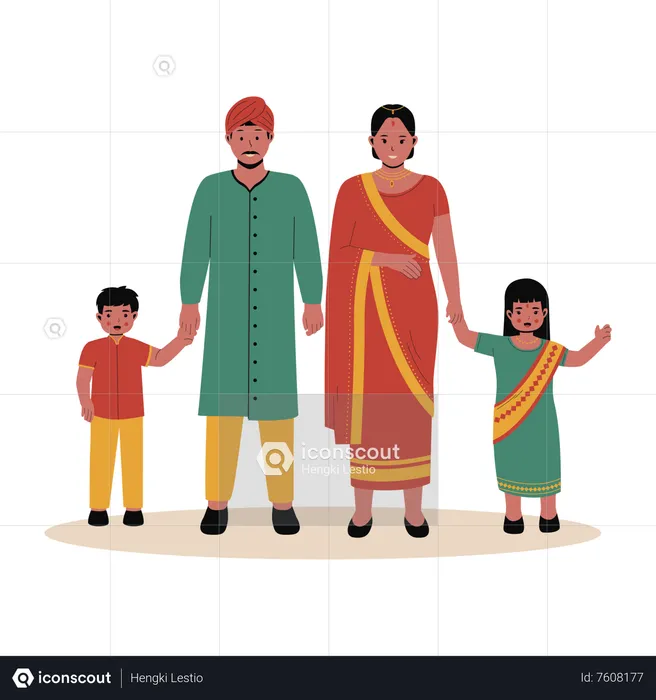 Family Indian in traditional clothes  Illustration