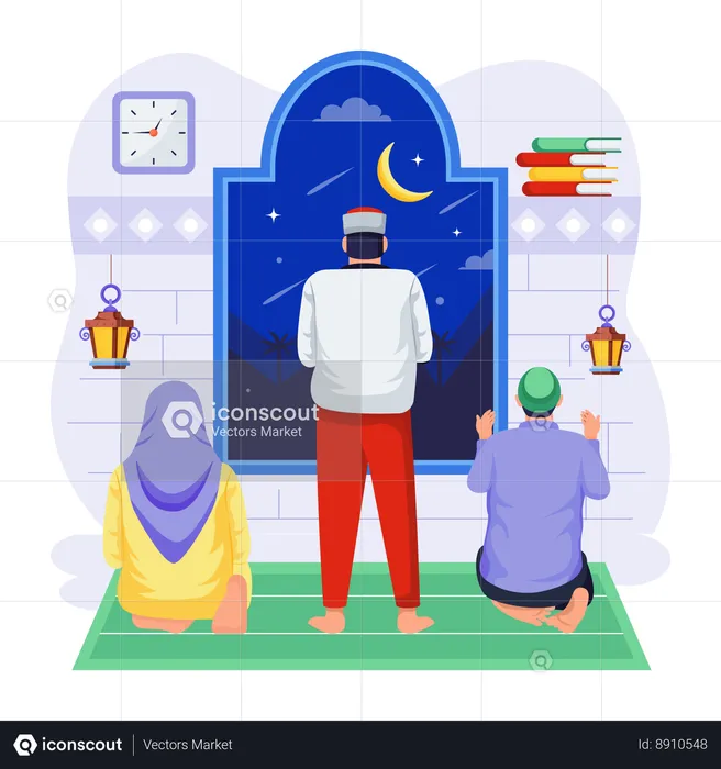 Family is offering Salah together  Illustration