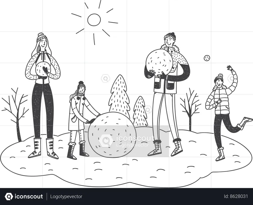 Family is playing snow  Illustration