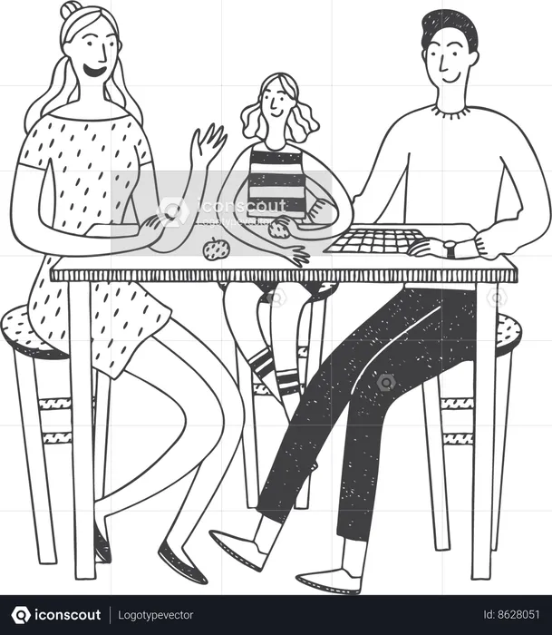 Family is spending time on dinner table  Illustration