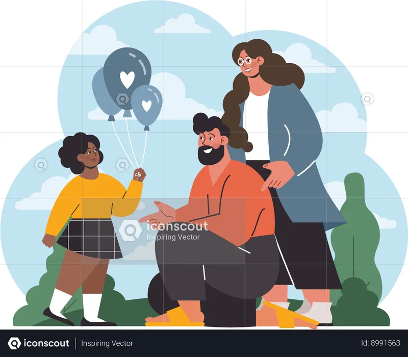 Family is spending time with daughter in park  Illustration