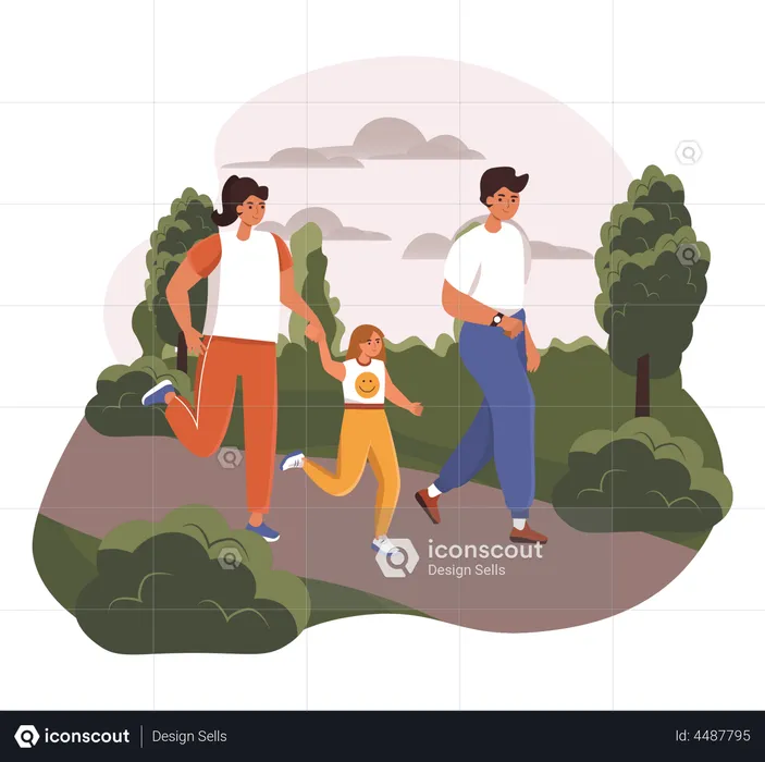 Family jogging in park  Illustration