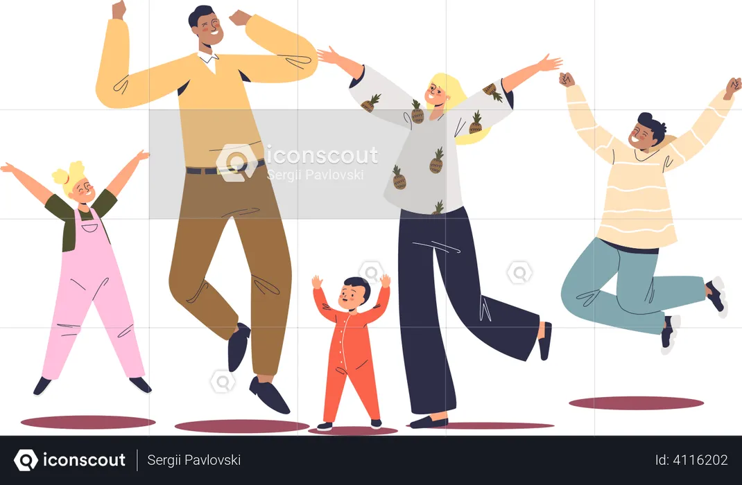 Family jumping and celebrating  Illustration