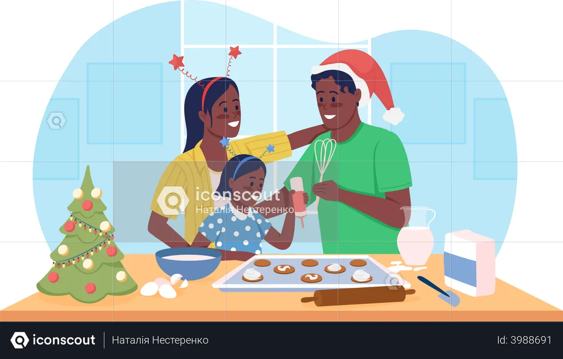 Family making christmas cookies together  Illustration