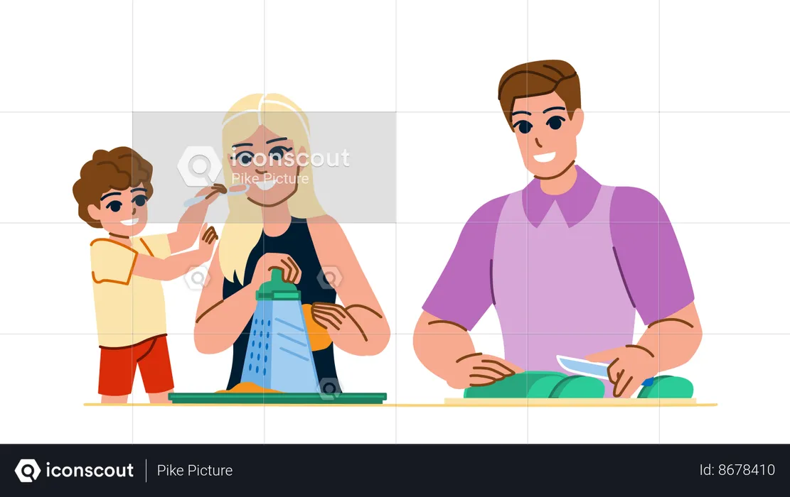 Family making lunch together  Illustration