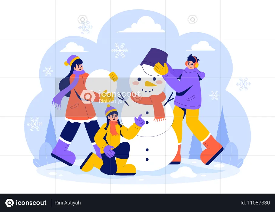 Family making snowman  Illustration