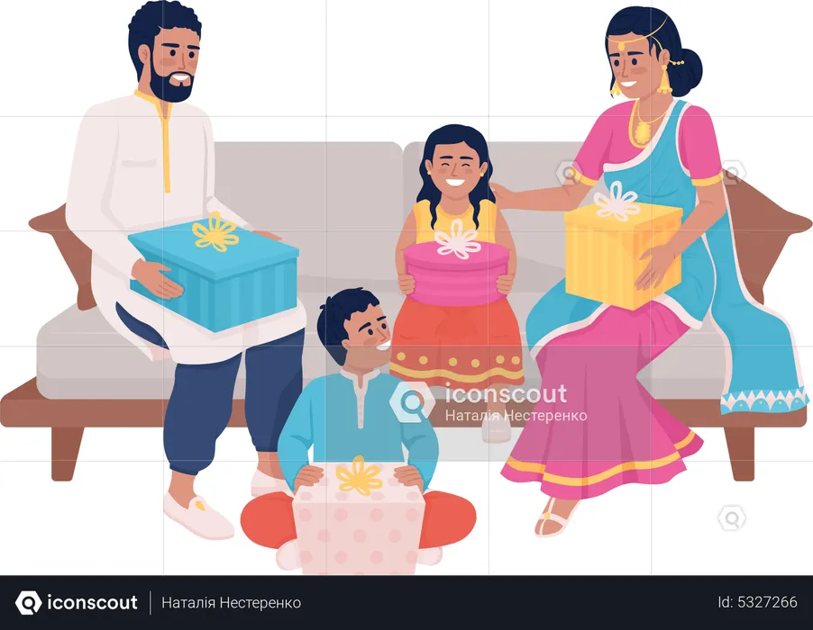 Family members exchanging gifts during festival  Illustration