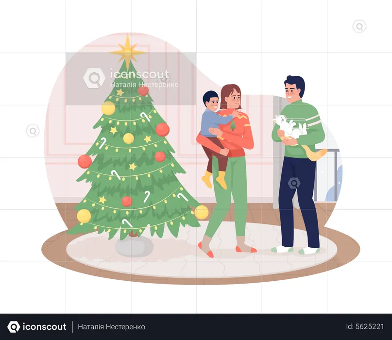 Family members on Christmas  Illustration