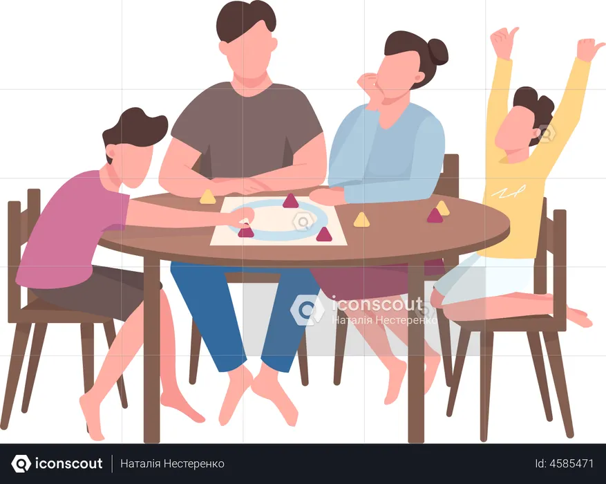 Family members play board game  Illustration