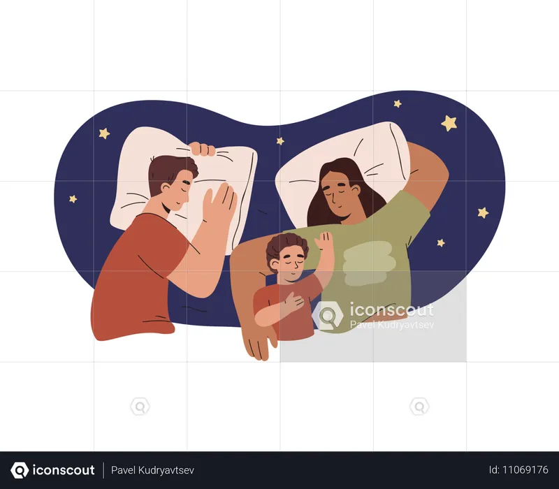 Family night sleeping together  Illustration