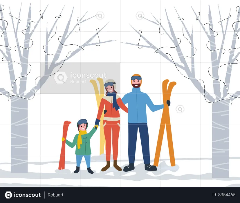 Family of Skiers  Illustration