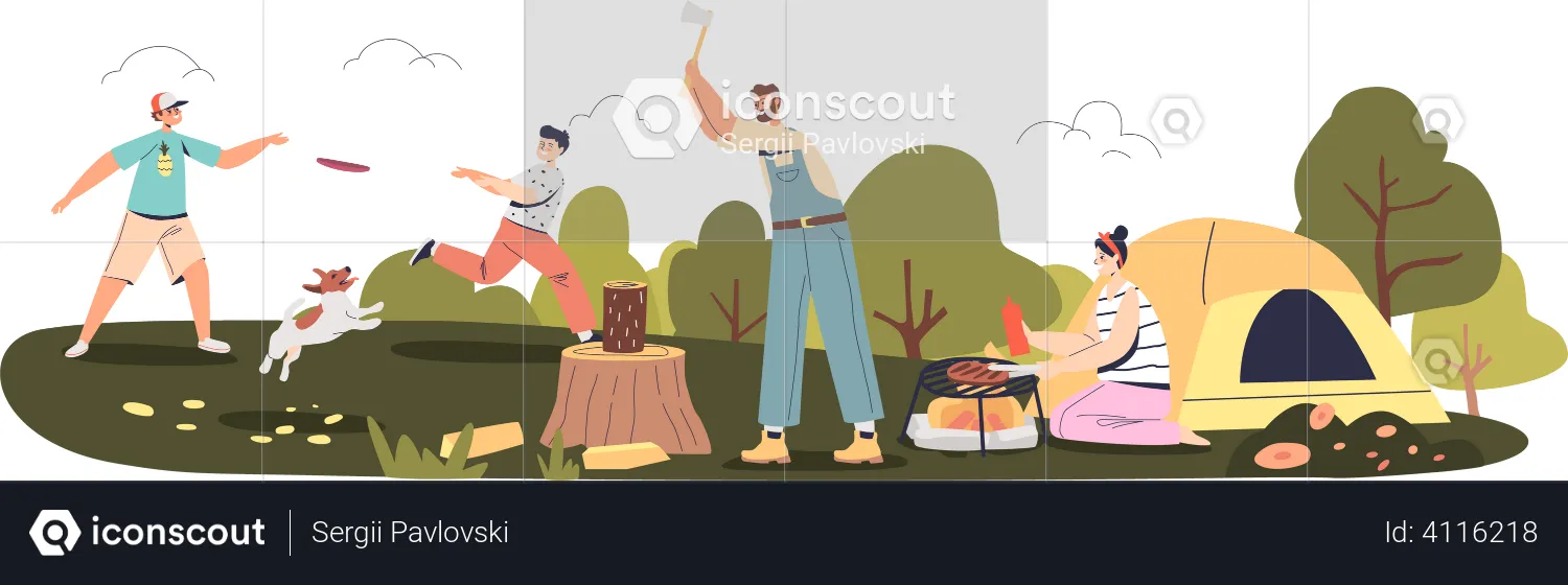 Family on a camping vacation  Illustration
