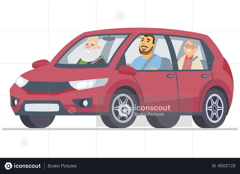 Family on car trip  Illustration