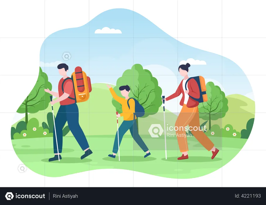 Family on trekking  Illustration