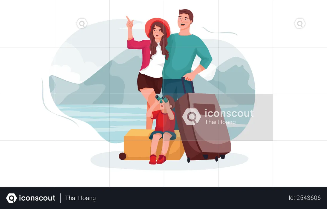 Family on vacation tour  Illustration