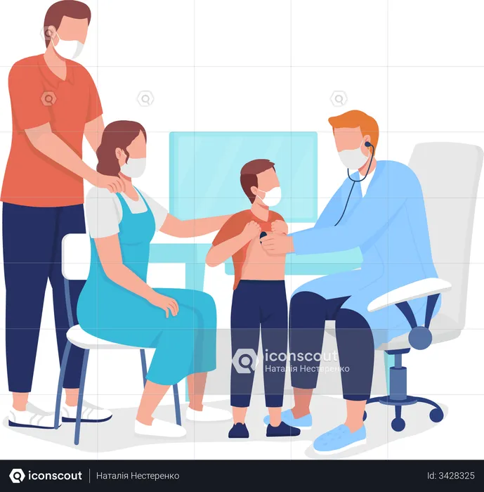 Family physician checking kid  Illustration