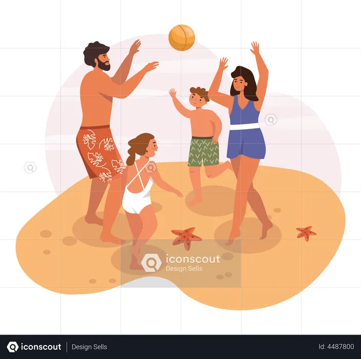 Family playing beach volleyball  Illustration
