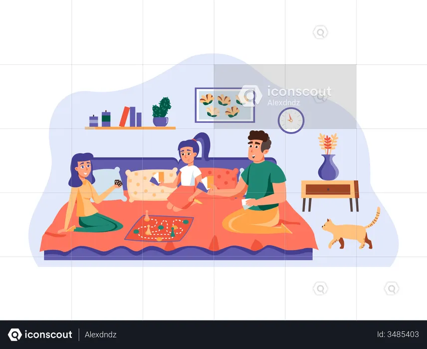 Family playing board game  Illustration