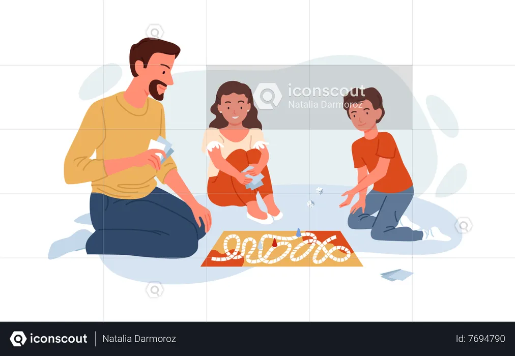 Family playing board game  Illustration