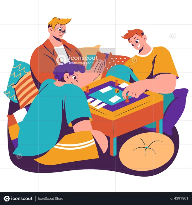 Family playing board game together  Illustration